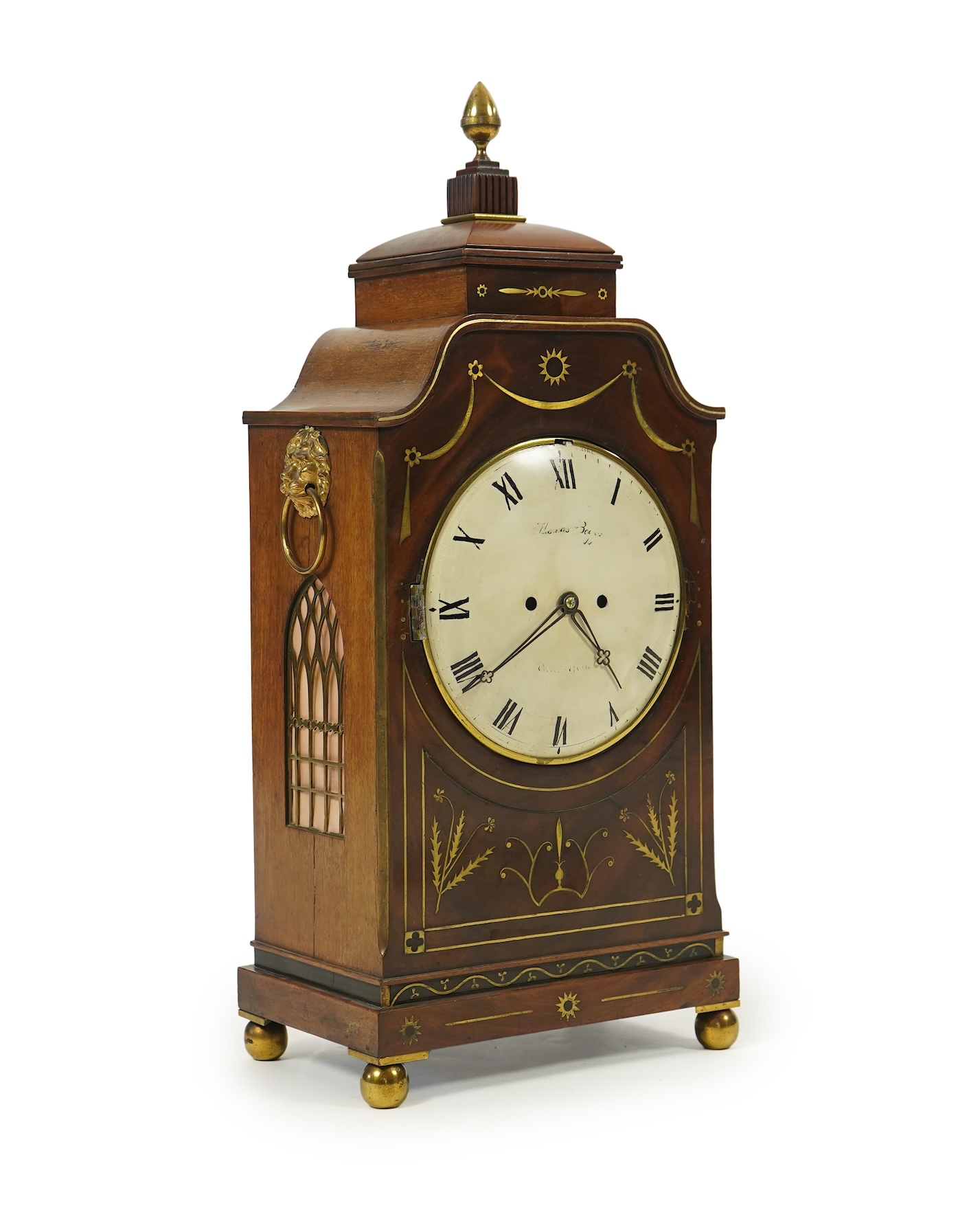 A Regency mahogany and cut brass inlaid bracket clock